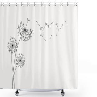 Personality  Dandelion With Flying  Seeds. Vector Isolated Decoration Element From Scattered Silhouettes Shower Curtains