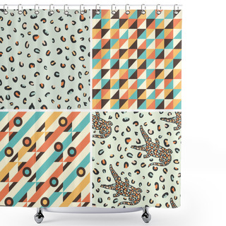 Personality  Set Of Seamless Patterns With Geometric Shapes And Crocodiles. Shower Curtains