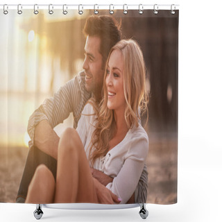 Personality  Two Lovers At Santa Monica Beach Shower Curtains