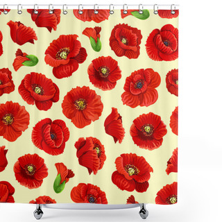 Personality  Vector Poppy Flowers Blossoms Seamless Pattern Shower Curtains