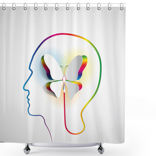 Personality  Human Head With Paper Butterfly Shower Curtains