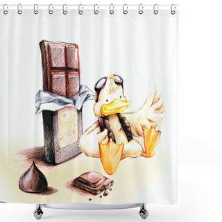 Personality  Yellow Pilot Duck With Chocolate Cartoo Shower Curtains