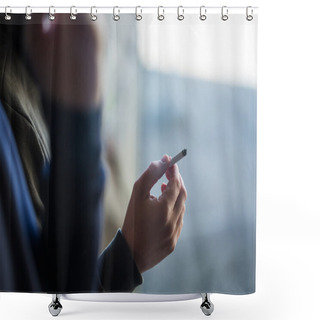 Personality  Close Up Of Male Hand With Smoking Cigarette Shower Curtains