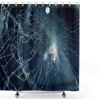 Personality  Cracked Glass From Car Crash Accidental With Selective Focusing, Broken Glass Texture Shower Curtains