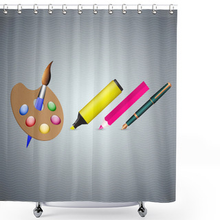 Personality  Fountain Pen, Marker, Pencil And Brush. Vector Illustration Shower Curtains