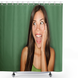 Personality  Woman Excited Looking To The Side Shower Curtains