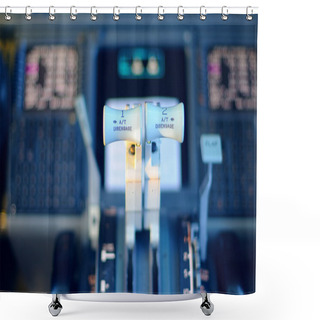 Personality  Commercial Aircraft Panel At Night Shower Curtains