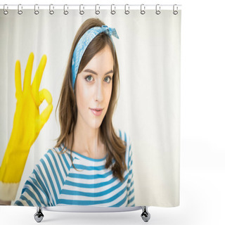 Personality  Woman Showing Ok Gesture  Shower Curtains