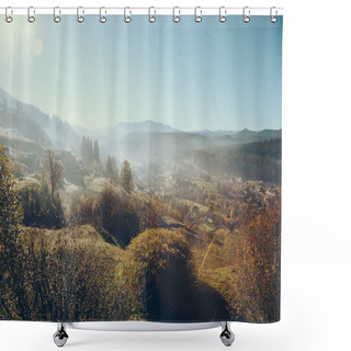 Personality  Aerial View Of Beautiful Carpathians And Vorokhta Town, Ukraine Shower Curtains