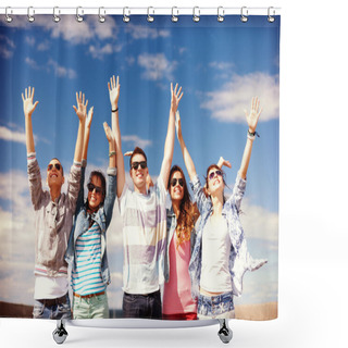 Personality  Group Of Smiling Teenagers Holding Hands Up Shower Curtains