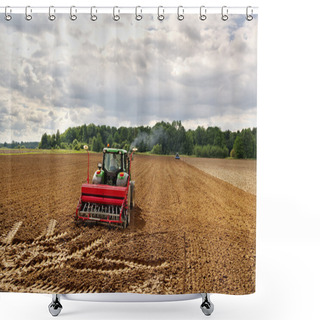 Personality  Tractors Working On The Field. Shower Curtains