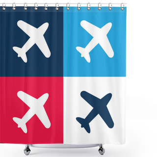 Personality  Airplane Flying Blue And Red Four Color Minimal Icon Set Shower Curtains