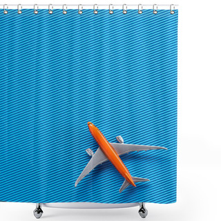 Personality  Top View Of Toy Plane On Blue Backdrop, Trip Concept Shower Curtains