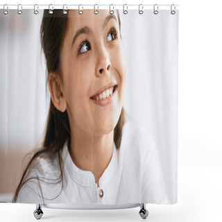 Personality  Smiling Girl Looking Up At Home  Shower Curtains
