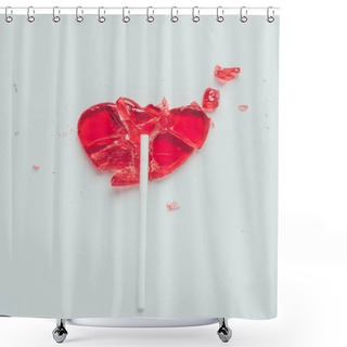 Personality  Top View Of Broken Heart Shaped Lollipop Isolated On White, Valentines Day Concept Shower Curtains