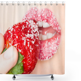 Personality  Woman's Mouth With Red Strawberry Covered With Sugar Shower Curtains