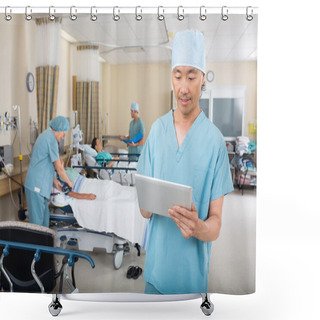 Personality  Nurse Using Digital Tablet In Ward Shower Curtains