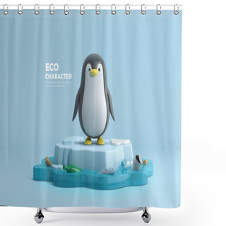 Personality  Penguin 3D Rendering Character, Environment Protection Concept Shower Curtains