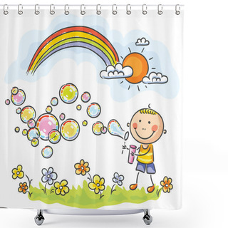 Personality  Child Blowing Soap Bubbles Shower Curtains