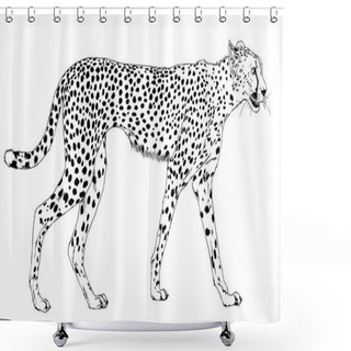 Personality  Running Cheetah Hand-drawn With Ink On White Background Logo Tattoo Shower Curtains
