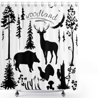 Personality  Woodland Plants And Animals Set Shower Curtains