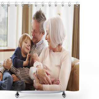Personality  Grandparents With Grandson And Newborn Shower Curtains