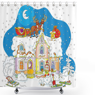 Personality  Christmas Sledge Of Santa On A Roof Shower Curtains