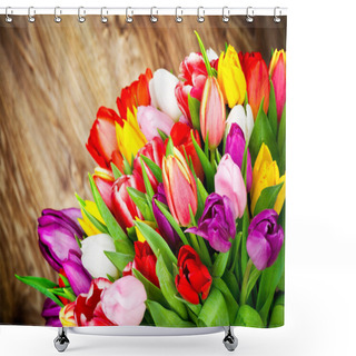 Personality  Tulips On Wooden Background Shower Curtains