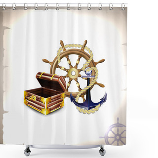Personality  The Set Of Marine Emblems Shower Curtains