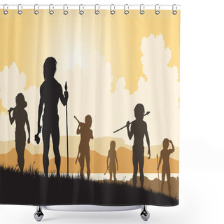 Personality  Stoneage Hunters Shower Curtains