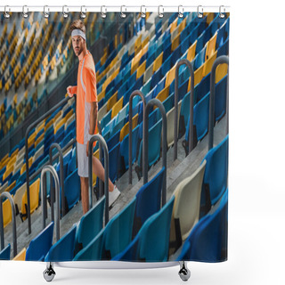 Personality  Sportive Young Man Walking Downstairs On Stairs At Sports Stadium Shower Curtains