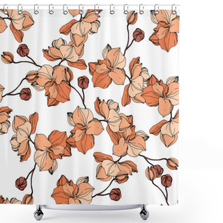 Personality  Vector Orange Orchids. Wildflowers Isolated On White. Engraved Ink Art. Seamless Background Pattern. Wallpaper Print Texture. Shower Curtains