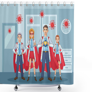 Personality  Super Doctors Staff With Hero Cloak Vs Covid19 Shower Curtains