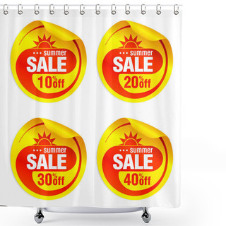 Personality  Yellow Modern Summer Sale Stickers Set 10%, 20%, 30%, 40% Off With Sun. Vector Illustration Shower Curtains