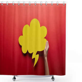 Personality  Top View Of Empty Yellow Thought Bubble On Red Background Shower Curtains