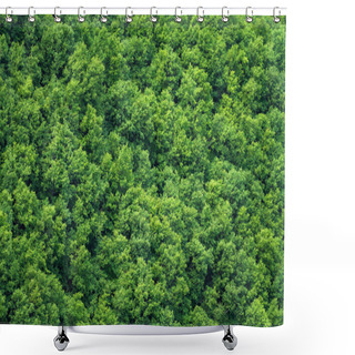 Personality  Green Trees Forest Background, View From Above Shower Curtains