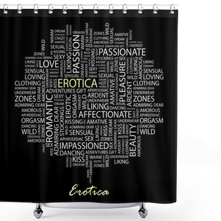 Personality  EROTICA. Seamless Vector Pattern With Word Cloud. Shower Curtains