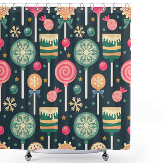 Personality  Christmas Sweets Pattern With Candies And Lollipop Shower Curtains