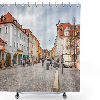 Personality  REGENSBURG, BAVARIA, GERMANY - CIRCA DECEMBER, 2018: The Cityscape Of Regensburg Town, Germany. Shower Curtains