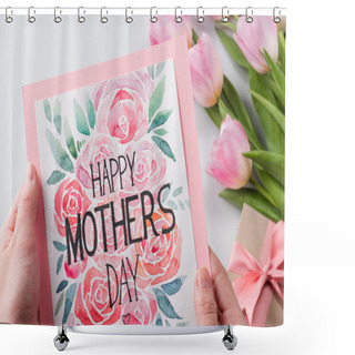 Personality  Tulips And Postcard In Hands Shower Curtains