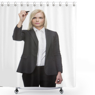 Personality  Businesswoman Writing With A Marker Pen Shower Curtains