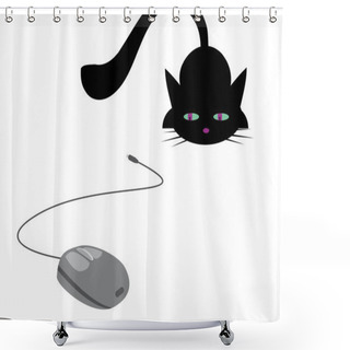 Personality  Cat Is Hunting For Computer Mouse Shower Curtains