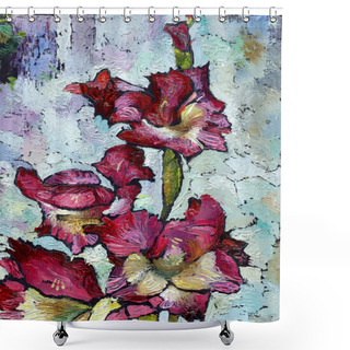 Personality  Oil Painting Still Life With  Purple  Irises Flowers Shower Curtains