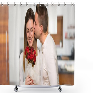 Personality  Couple In Valentine Day With Flowers In A House Shower Curtains