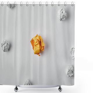 Personality  Top View Of Crumpled Yellow Paper Surrounded With White Crumpled Papers On White Surface Shower Curtains