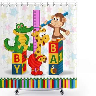 Personality  Monkey And Crocodile Measure The Growth Of A Giraffe Shower Curtains