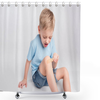 Personality  Little Boy With Patch On Knee Shower Curtains