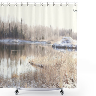 Personality  Branches Covered With Hoarfrost Background, Abstract Landscape Snow Winter Nature Frost Shower Curtains