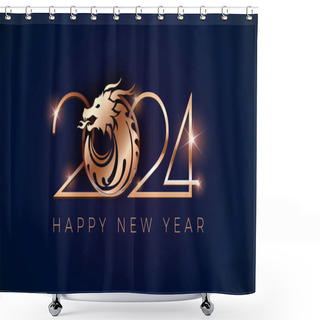 Personality  2024 New Year Background. Chinese New Year Celebration, Dragon New Year 2024 - Vector Illustration Gold And Blue Background Shower Curtains