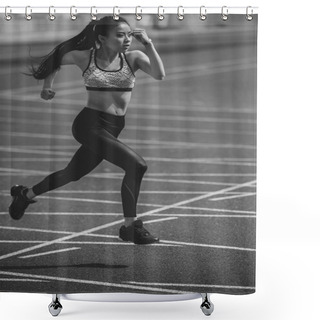 Personality  Sportswoman Running On Stadium  Shower Curtains